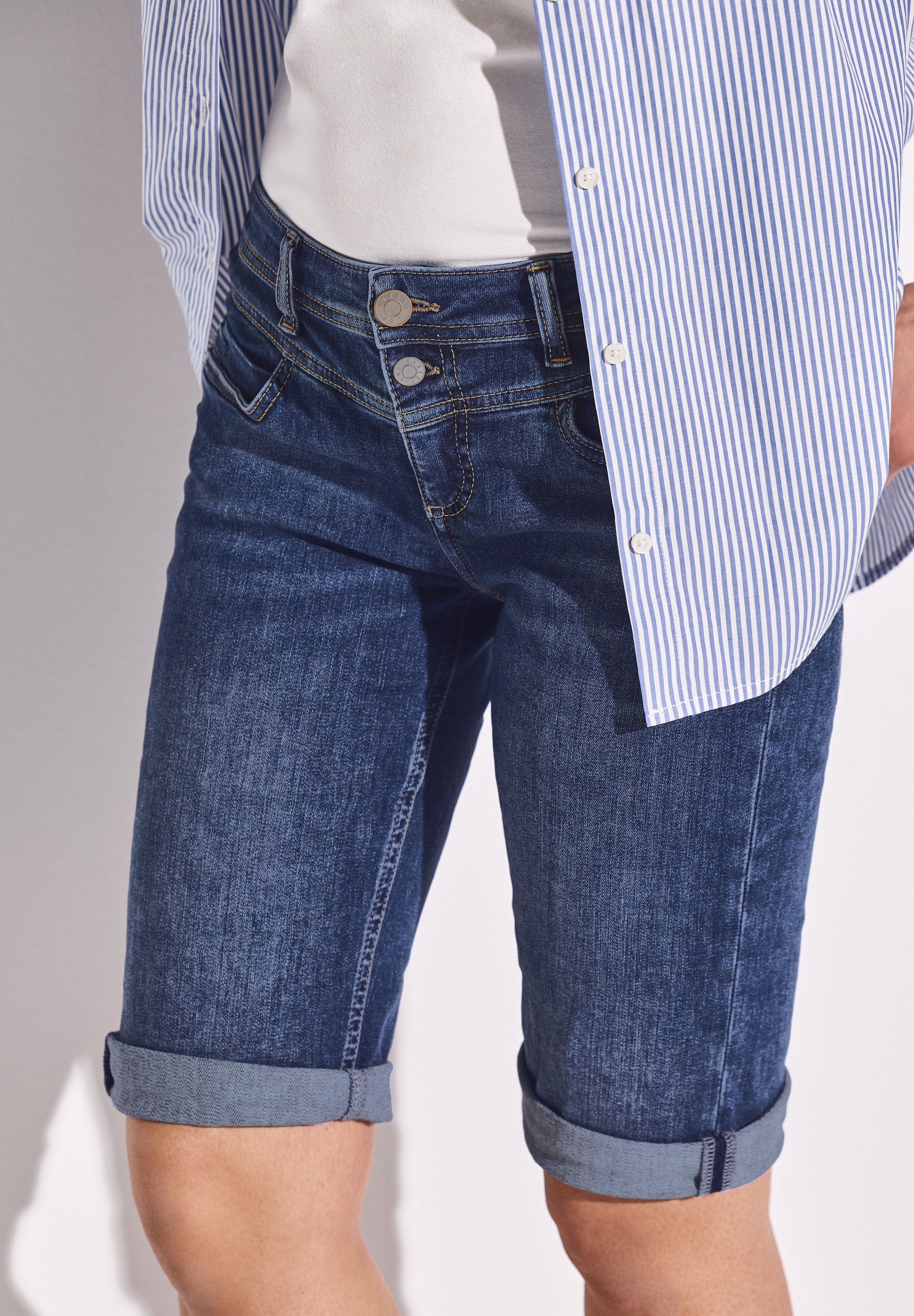 Street One Bermuda Jeans Damen Slim Fit Mid Waist Stretch