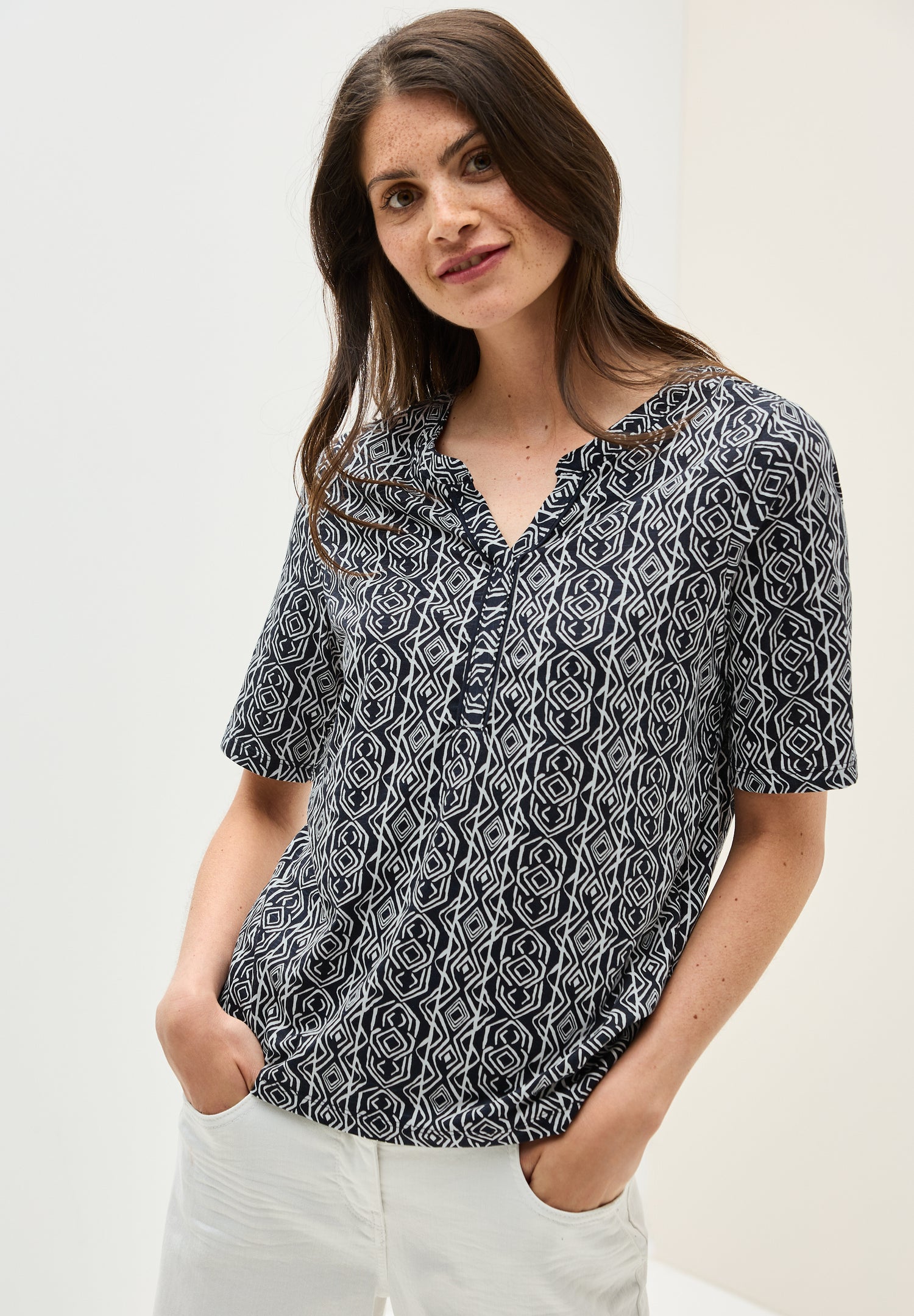 CECIL Tunika T-Shirt Damen mit geschlitztem Ausschnitt