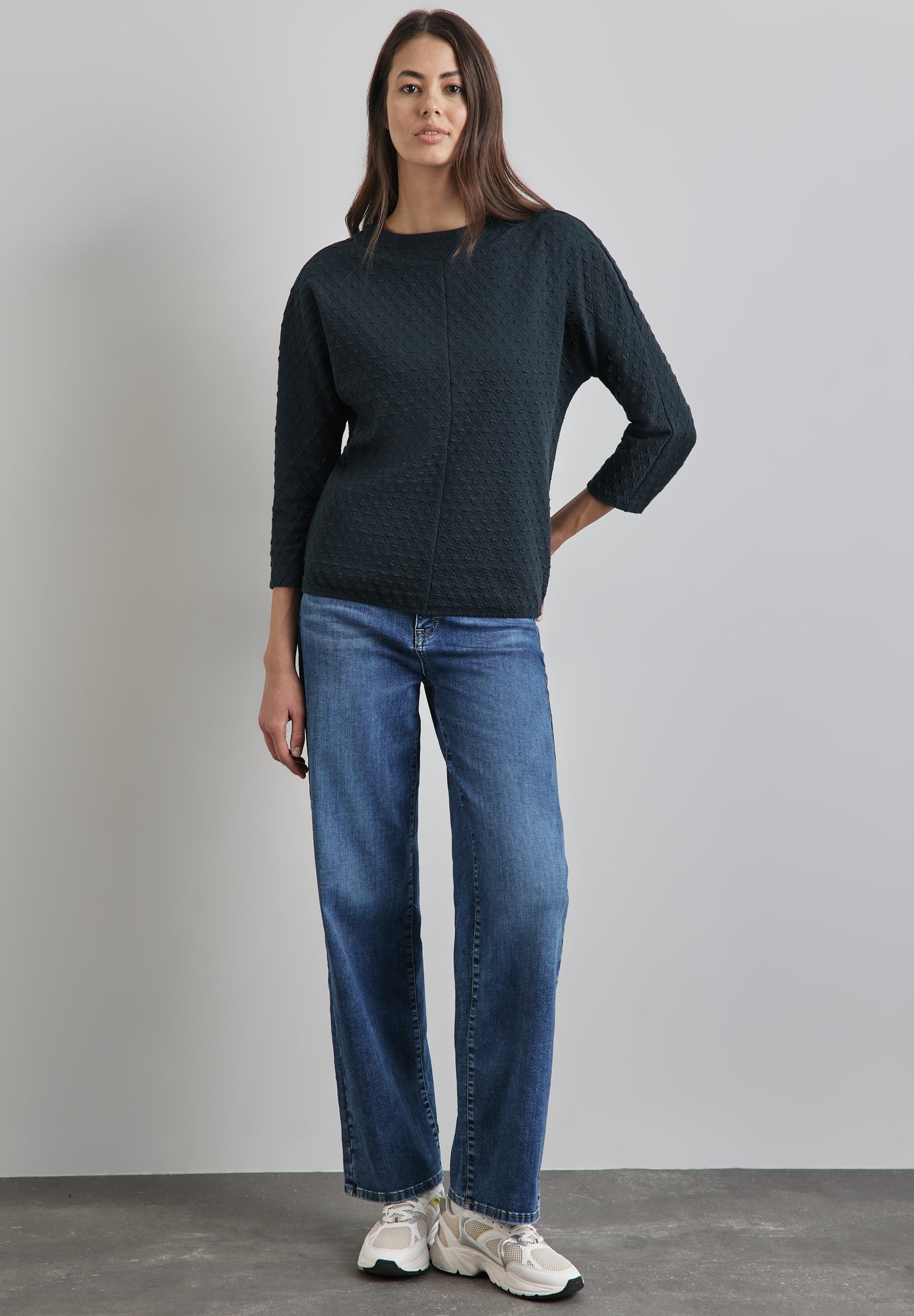 Street One Strukturshirt Damen Turtleneck 3/4-Ärmel Stretch Baumwolle