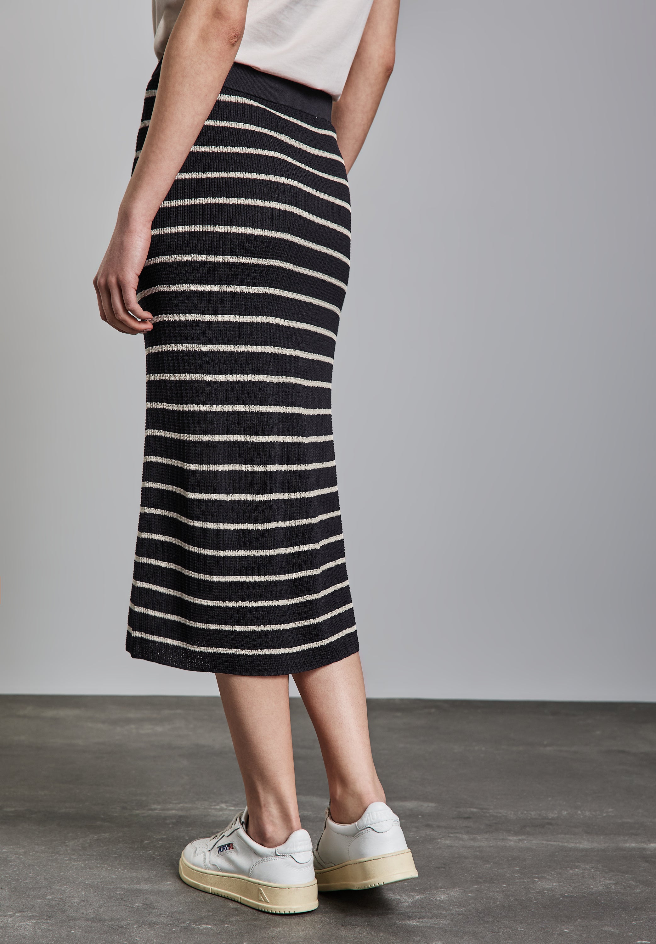 Street One Midi-Rock Damen Elastischer Bund Rippstruktur Viskosemix