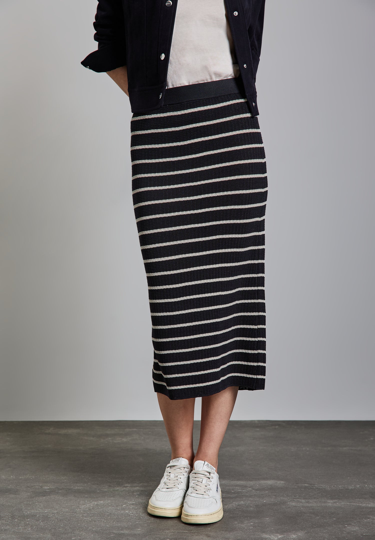 Street One Midi-Rock Damen Elastischer Bund Rippstruktur Viskosemix