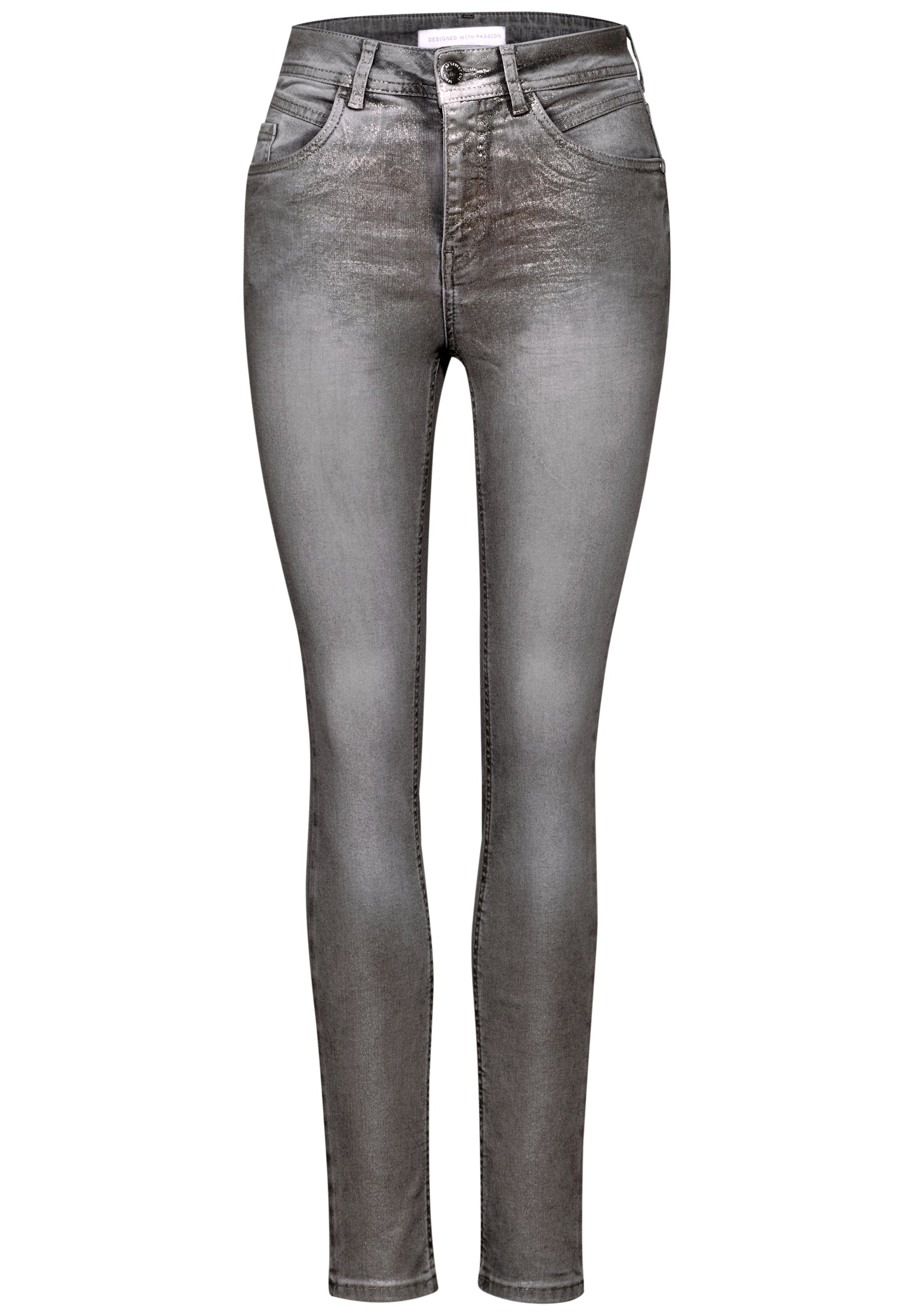 Street One beschichtete Jeans Damen Metallic-Look