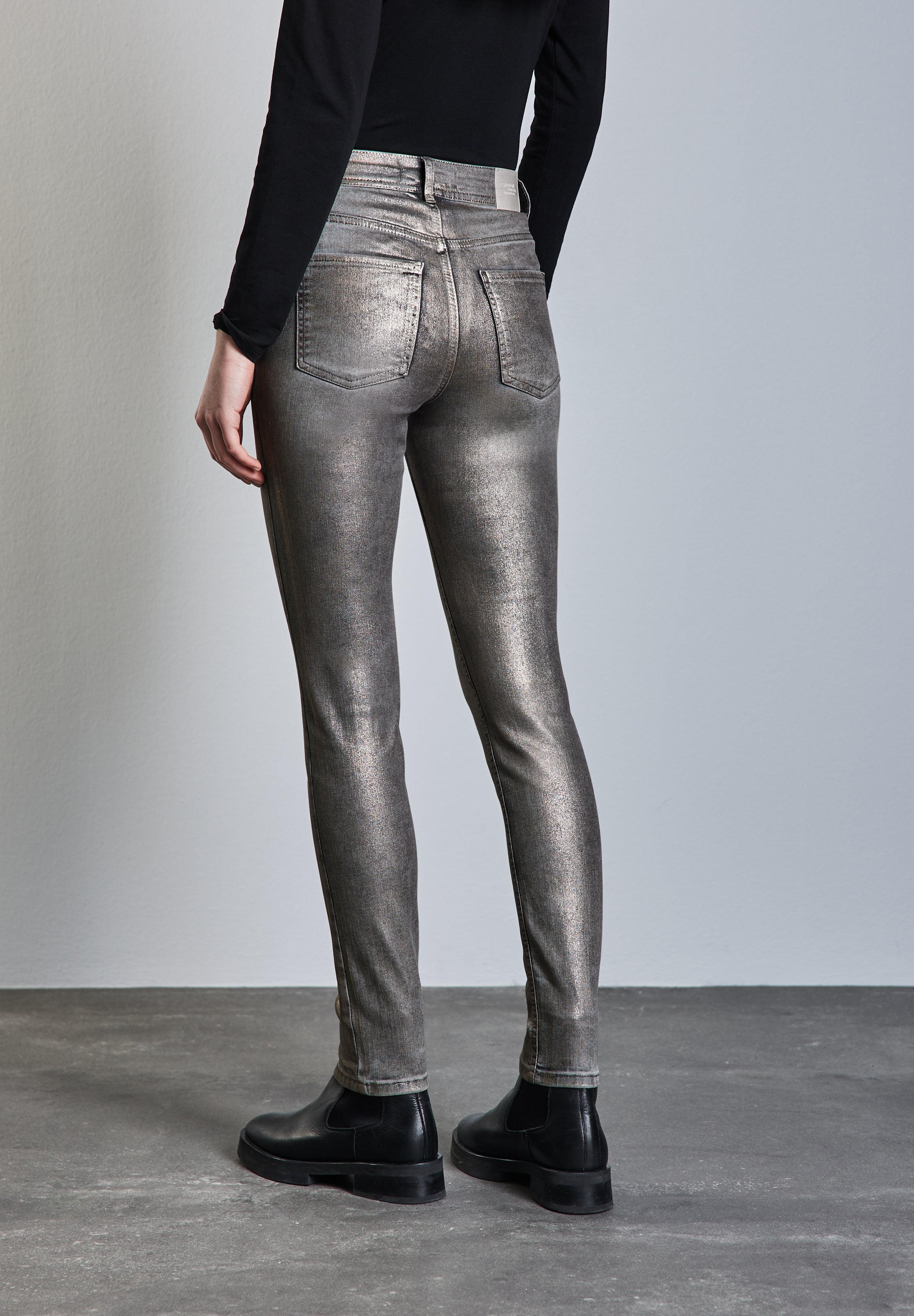 Street One beschichtete Jeans Damen Metallic-Look