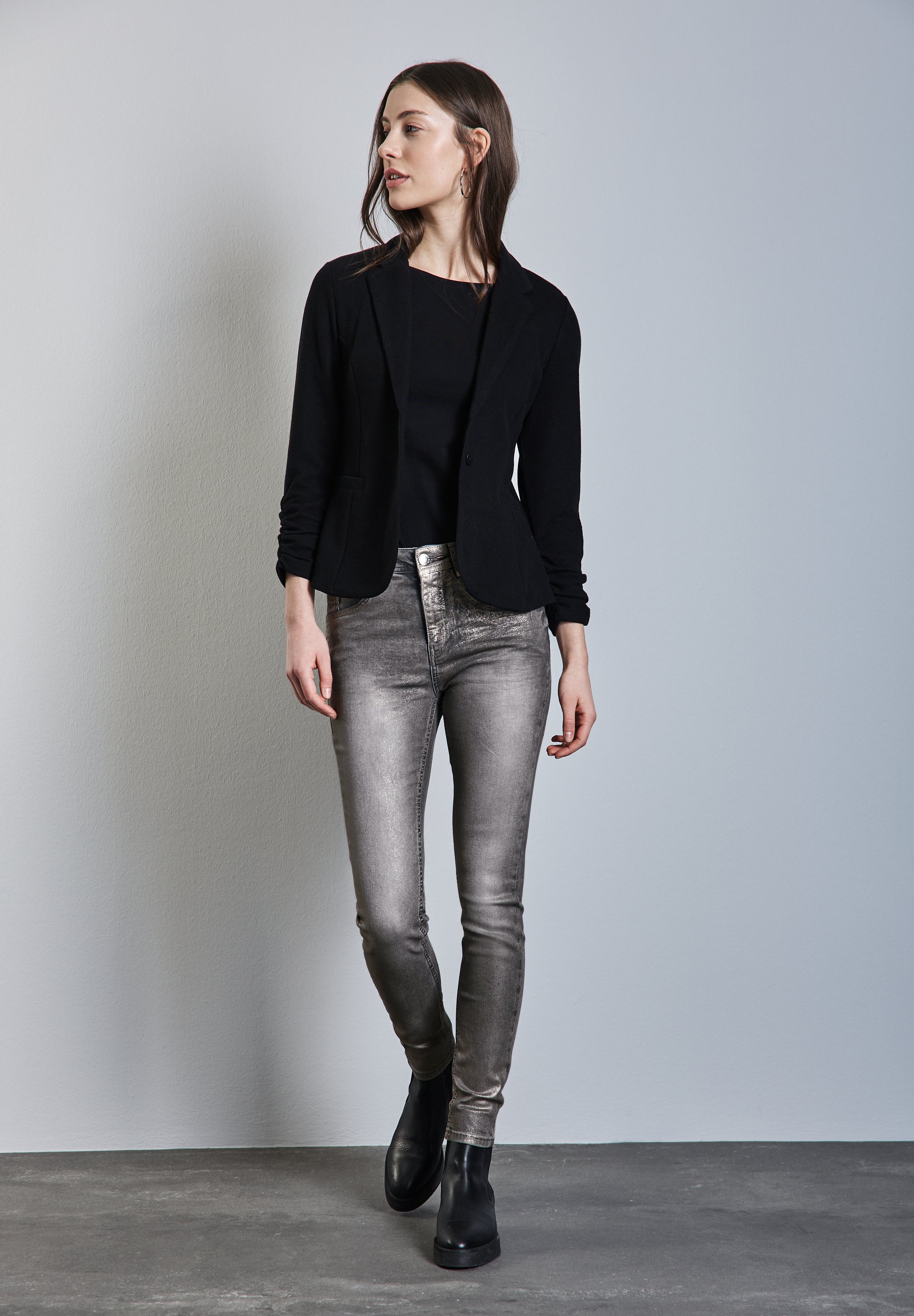 Street One beschichtete Jeans Damen Metallic-Look