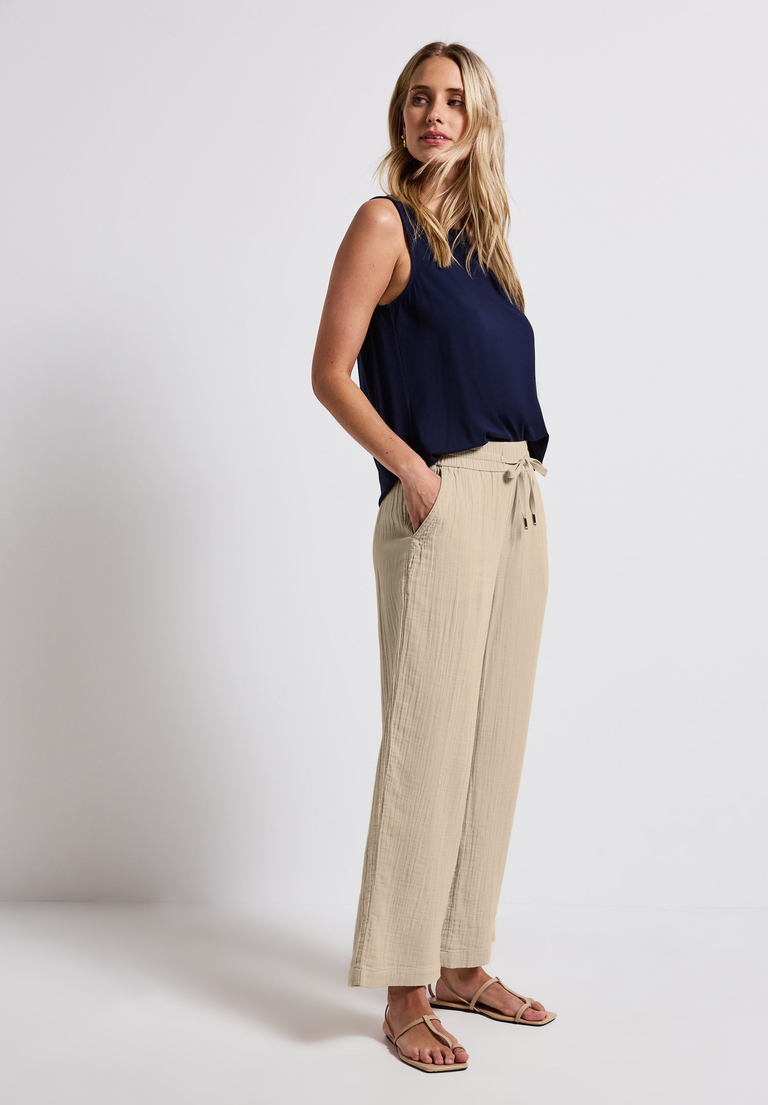 Street One Musselin Hose Damen Loose Fit High Waist Wide Legs