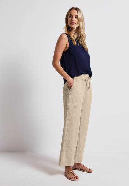 Street One Musselin Hose Damen Loose Fit High Waist Wide Legs