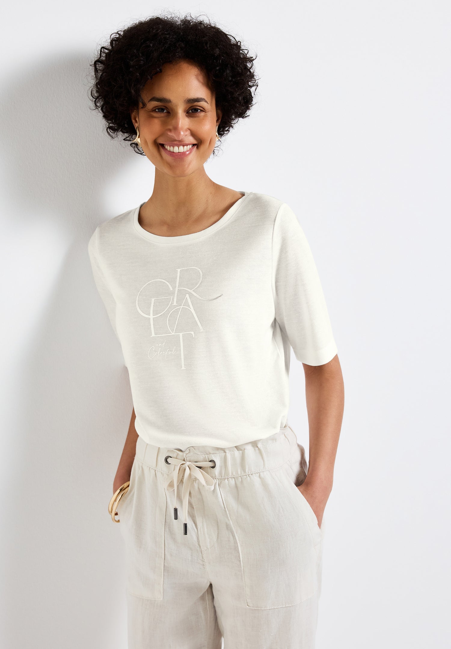Street One T-Shirt Damen Glänzendes Wording Sommerlook