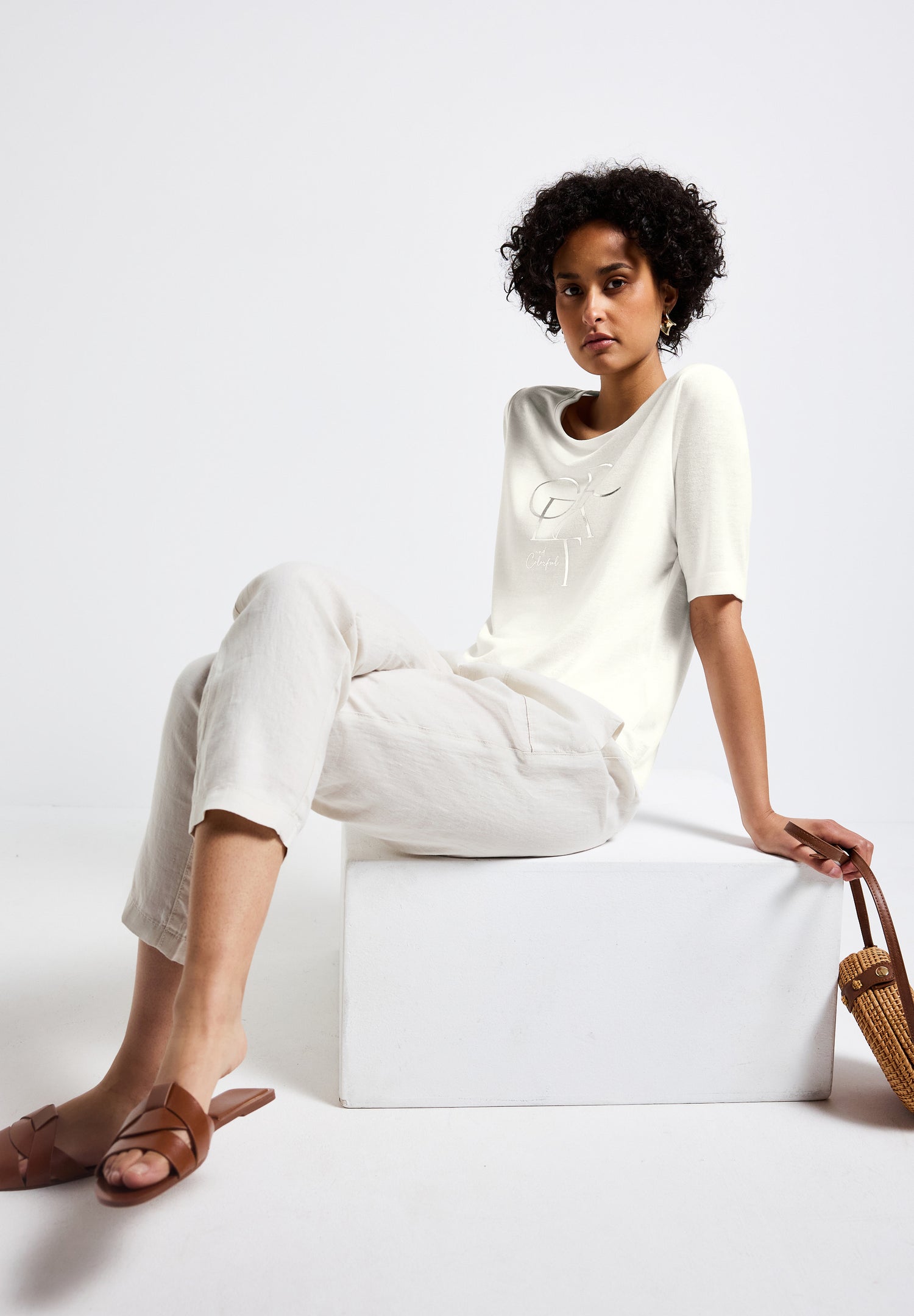 Street One T-Shirt Damen Glänzendes Wording Sommerlook