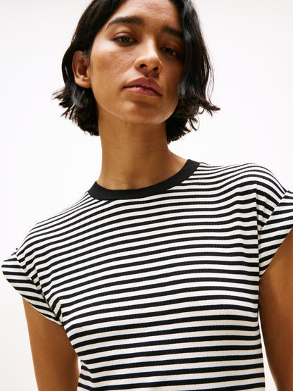 THEUR RIB SHORT REG TEE DRS Damen Kleid ecru/schwarz