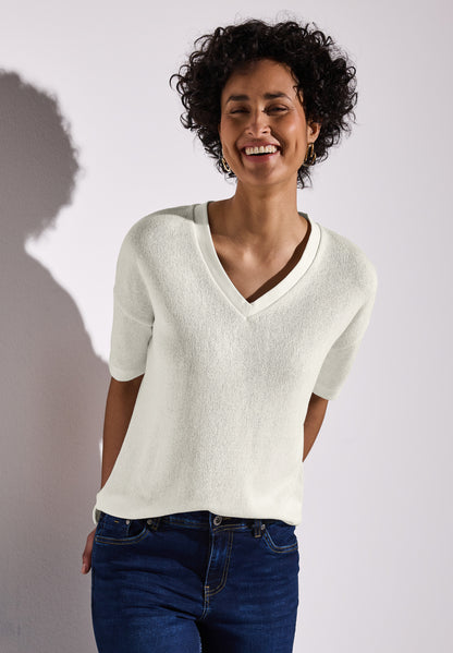 Street One Strick-Look T-Shirt Damen V-Ausschnitt Bequem