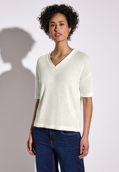 Street One Strick-Look T-Shirt Damen V-Ausschnitt Bequem