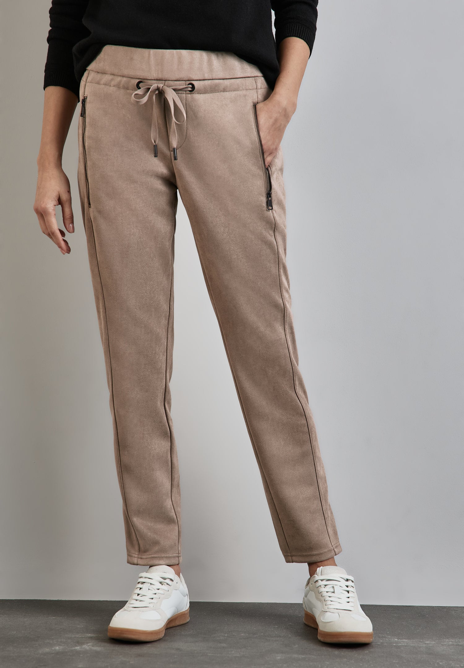 Street One Velours-Look Damen-Hose Bonny in Beige