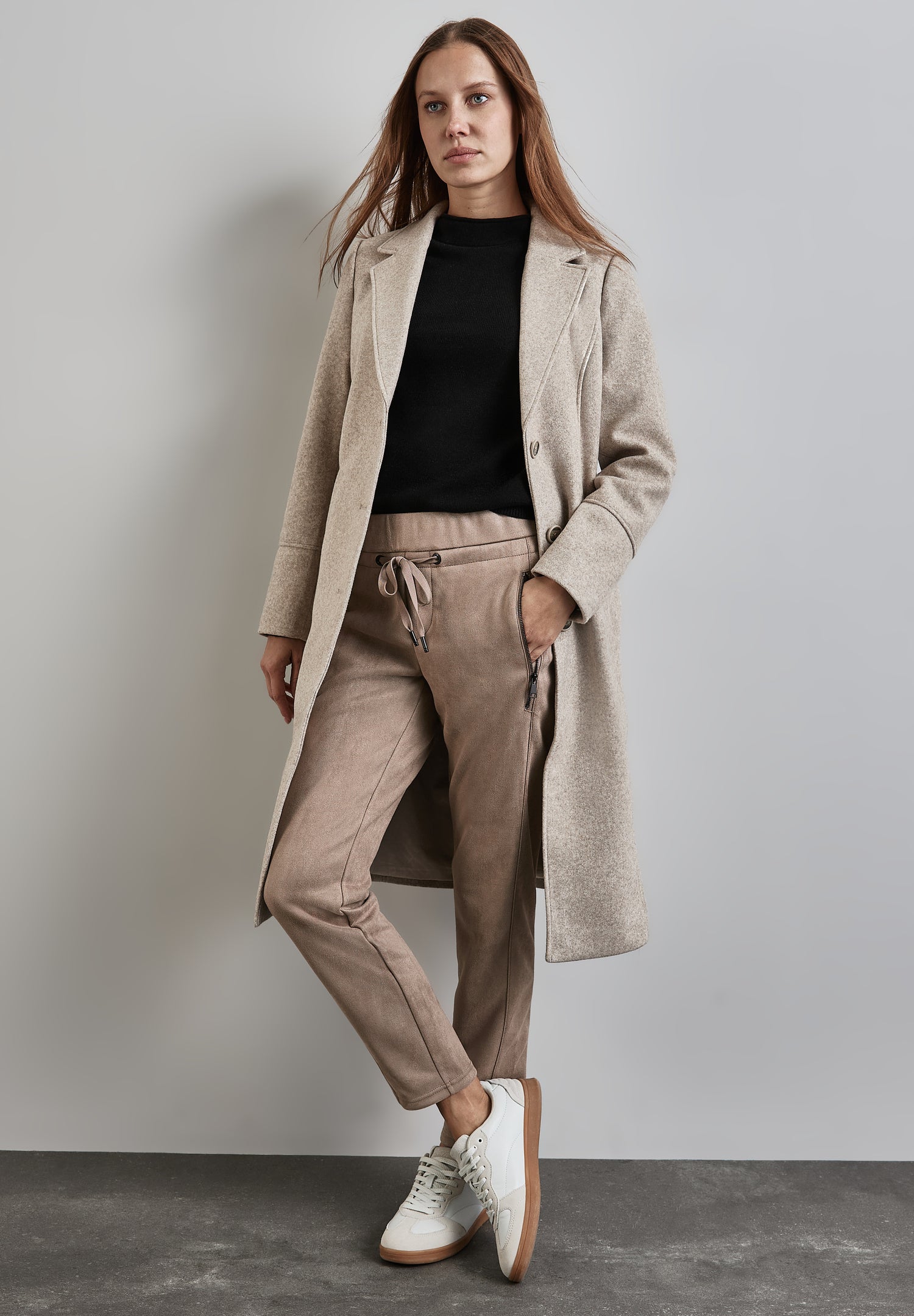 Street One Velours-Look Damen-Hose Bonny in Beige