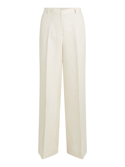 Theur VISCOSE LINEN WIDE LEG PANTS Damen cream/ grey pinstripe
