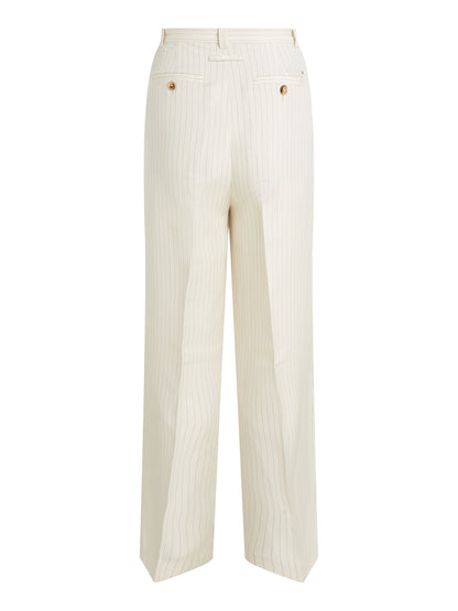 Theur VISCOSE LINEN WIDE LEG PANTS Damen cream/ grey pinstripe