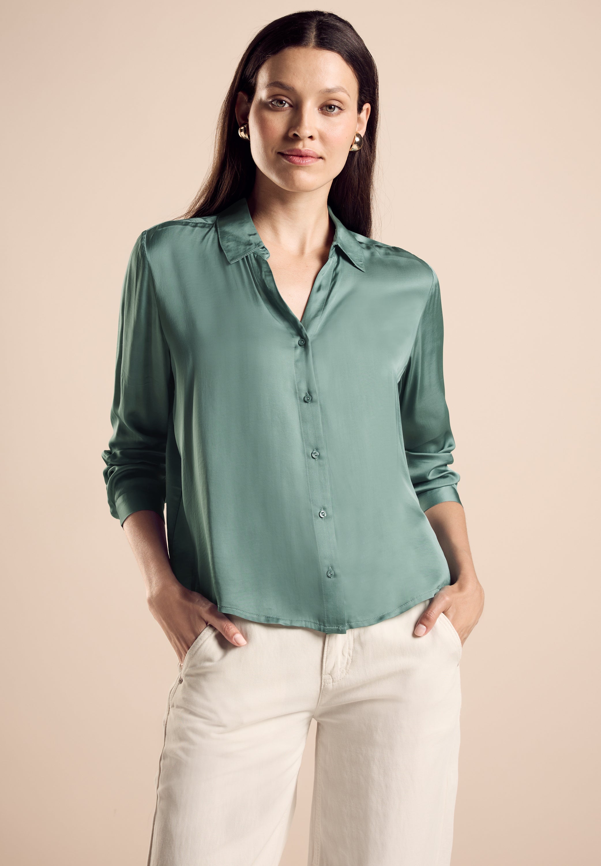 Street One Satin-Hemdbluse Damen elegante mit Hemdblusen-Kragen