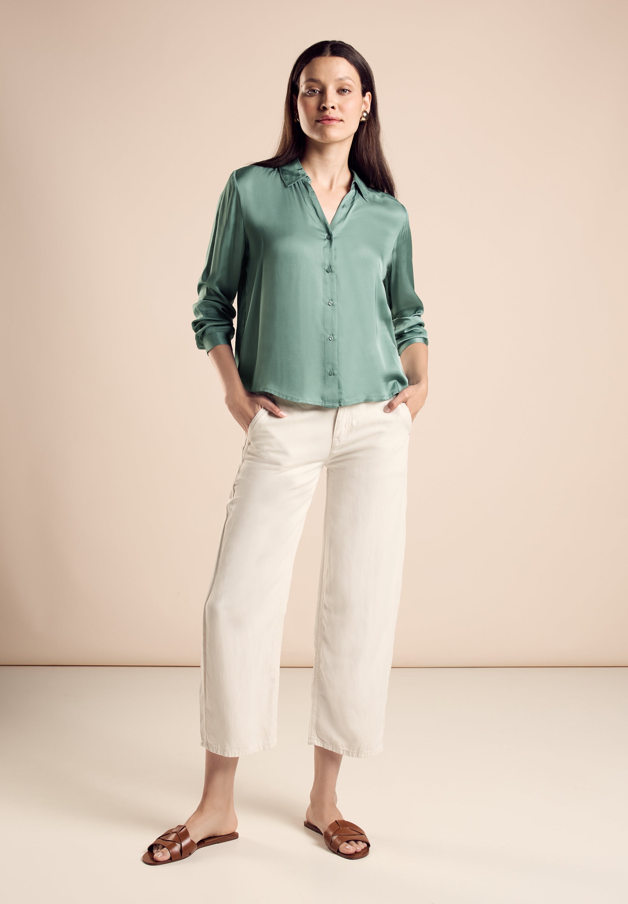Street One Satin-Hemdbluse Damen elegante mit Hemdblusen-Kragen