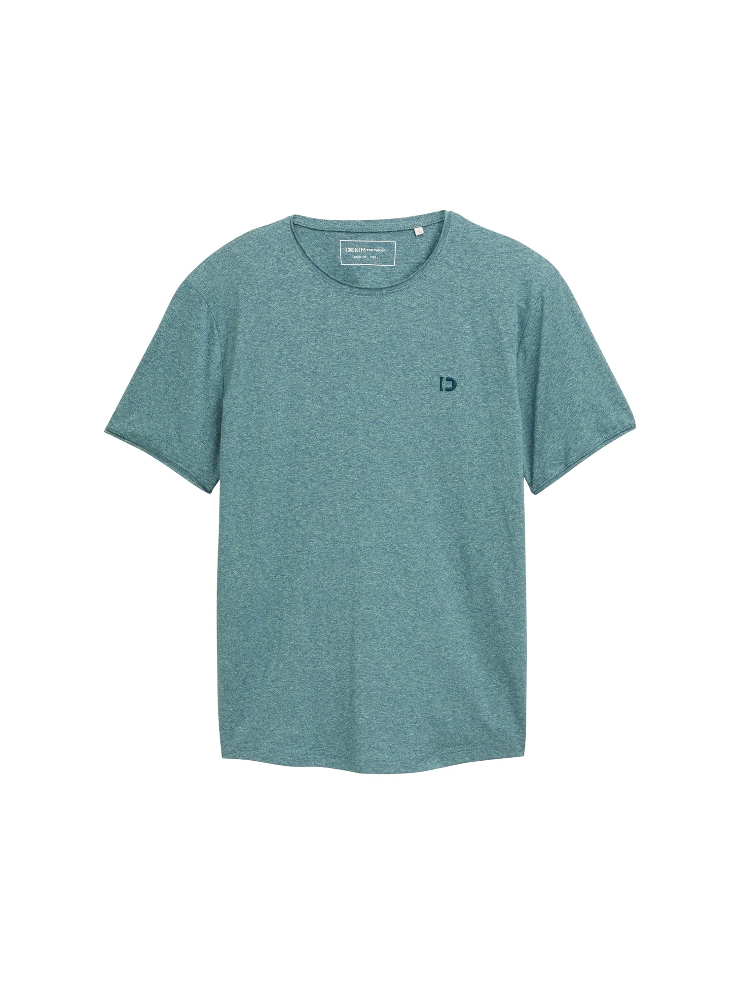 Basic Herren T-Shirt Logo-Stickerei Slub-Jersey Melange-Optik