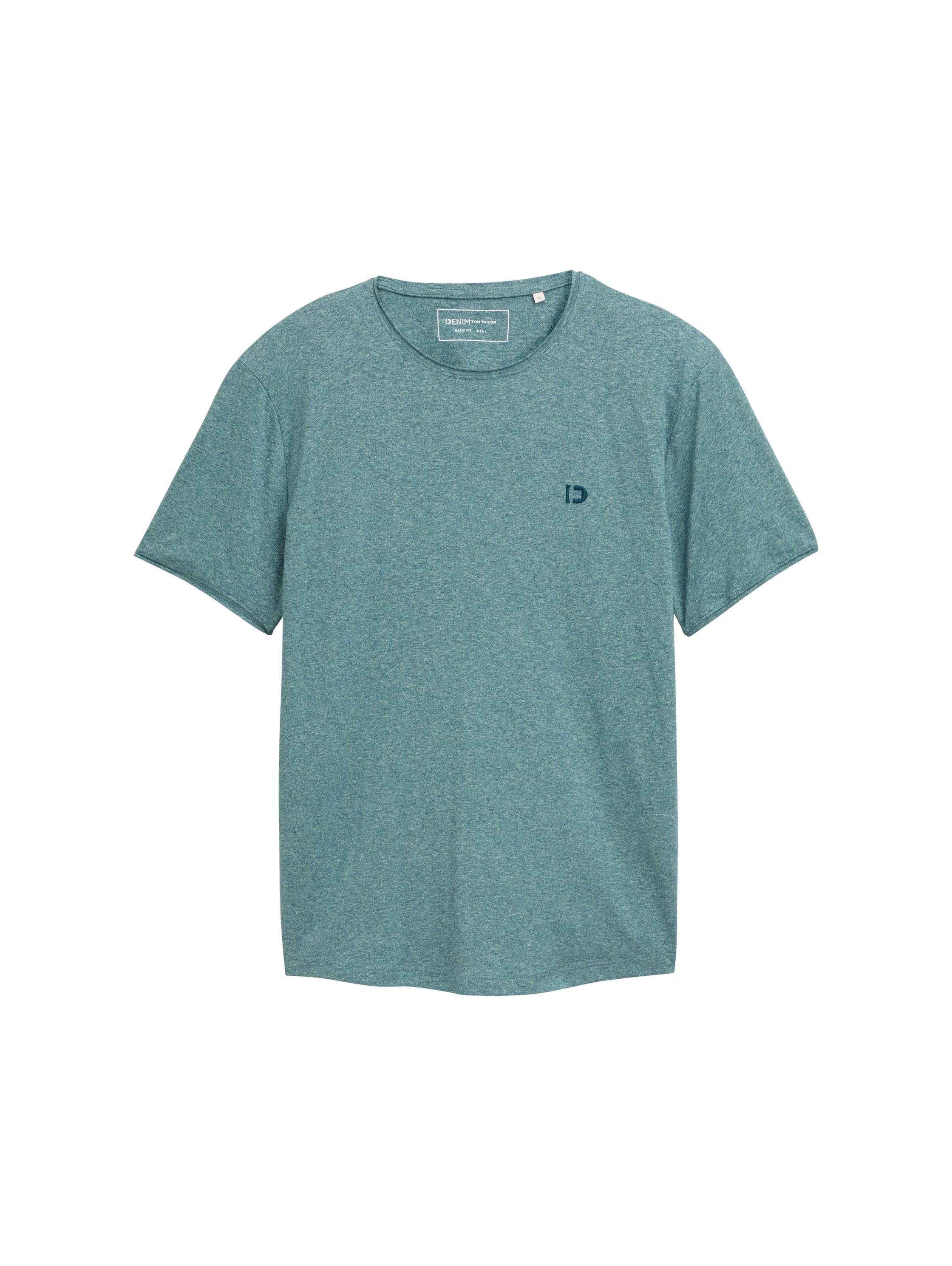 Basic Herren T-Shirt Logo-Stickerei Slub-Jersey Melange-Optik