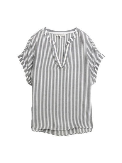 Tom Tailor Denim Gestreifte Loose Fit Bluse V-Ausschnitt Damen Sommer