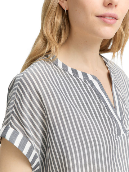 Tom Tailor Denim Gestreifte Loose Fit Bluse V-Ausschnitt Damen Sommer