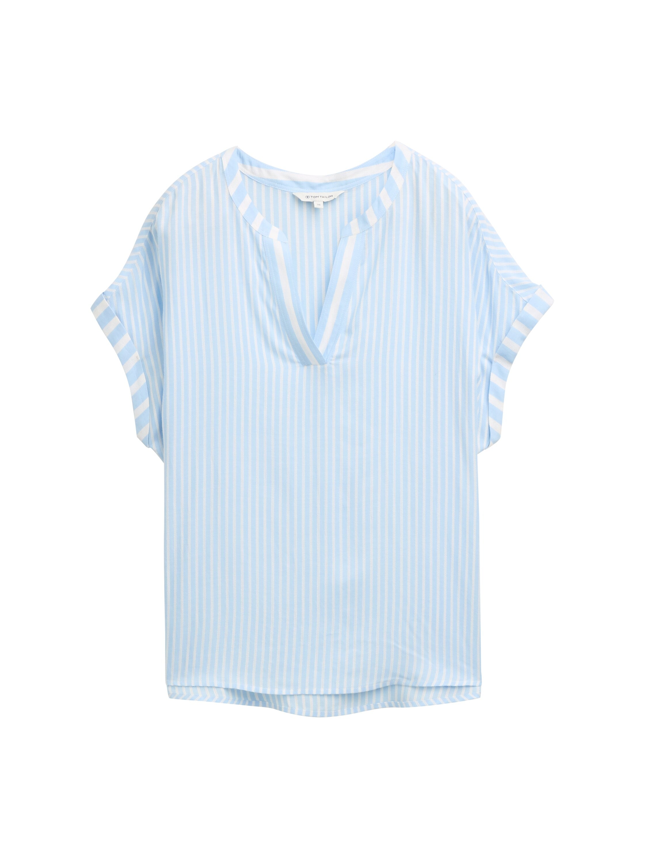 Tom Tailor Denim Gestreifte Loose Fit Bluse V-Ausschnitt Damen Sommer