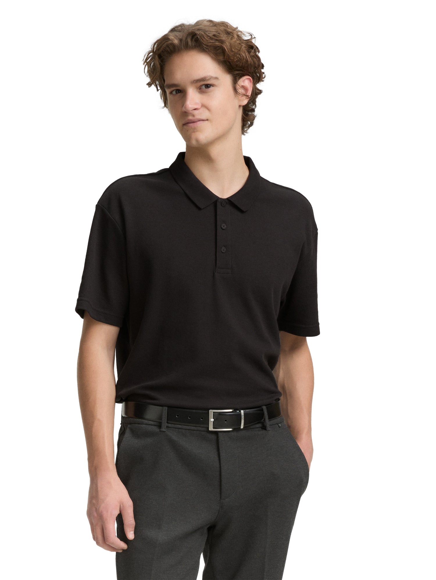 Tom Tailor Denim Male &amp; Female Polohemd Herren Waffelstruktur Baumwolle-Polyester-Mischung