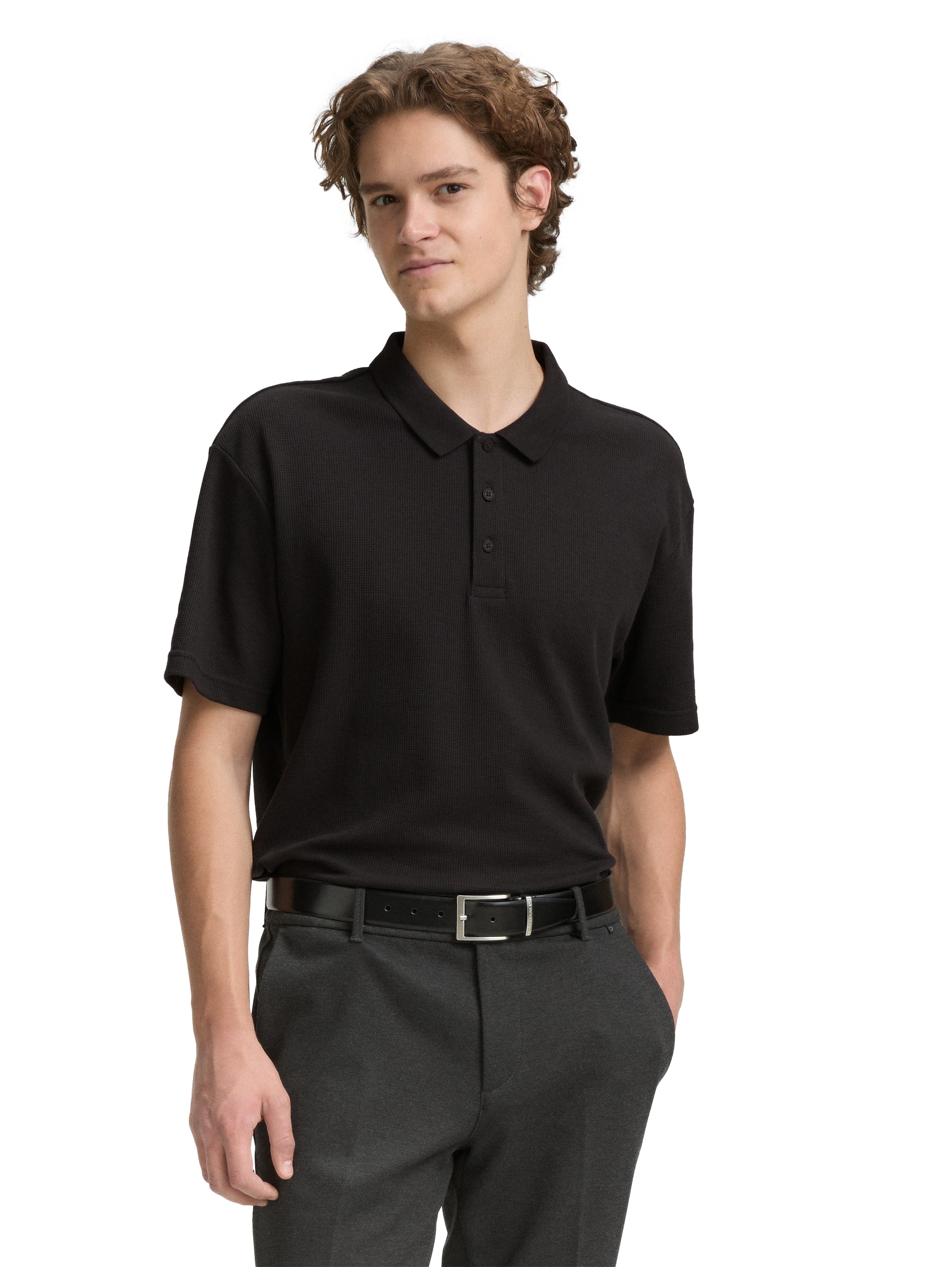 Tom Tailor Denim Male &amp; Female Polohemd Herren Waffelstruktur Baumwolle-Polyester-Mischung