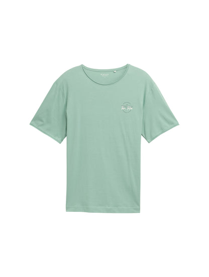 Tom Tailor Denim Basic T-Shirt Herren mit Logo-Print und gerollten Saumkanten