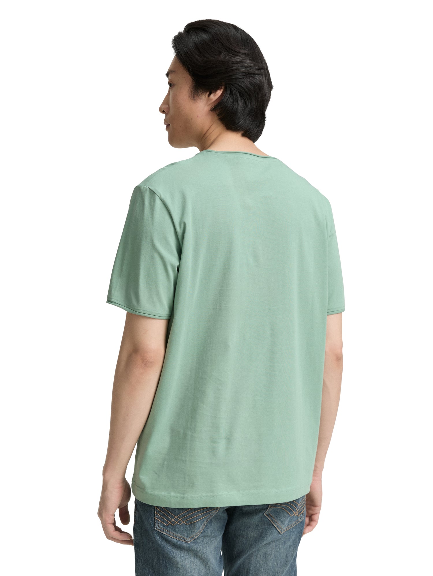 Tom Tailor Denim Basic T-Shirt Herren mit Logo-Print und gerollten Saumkanten