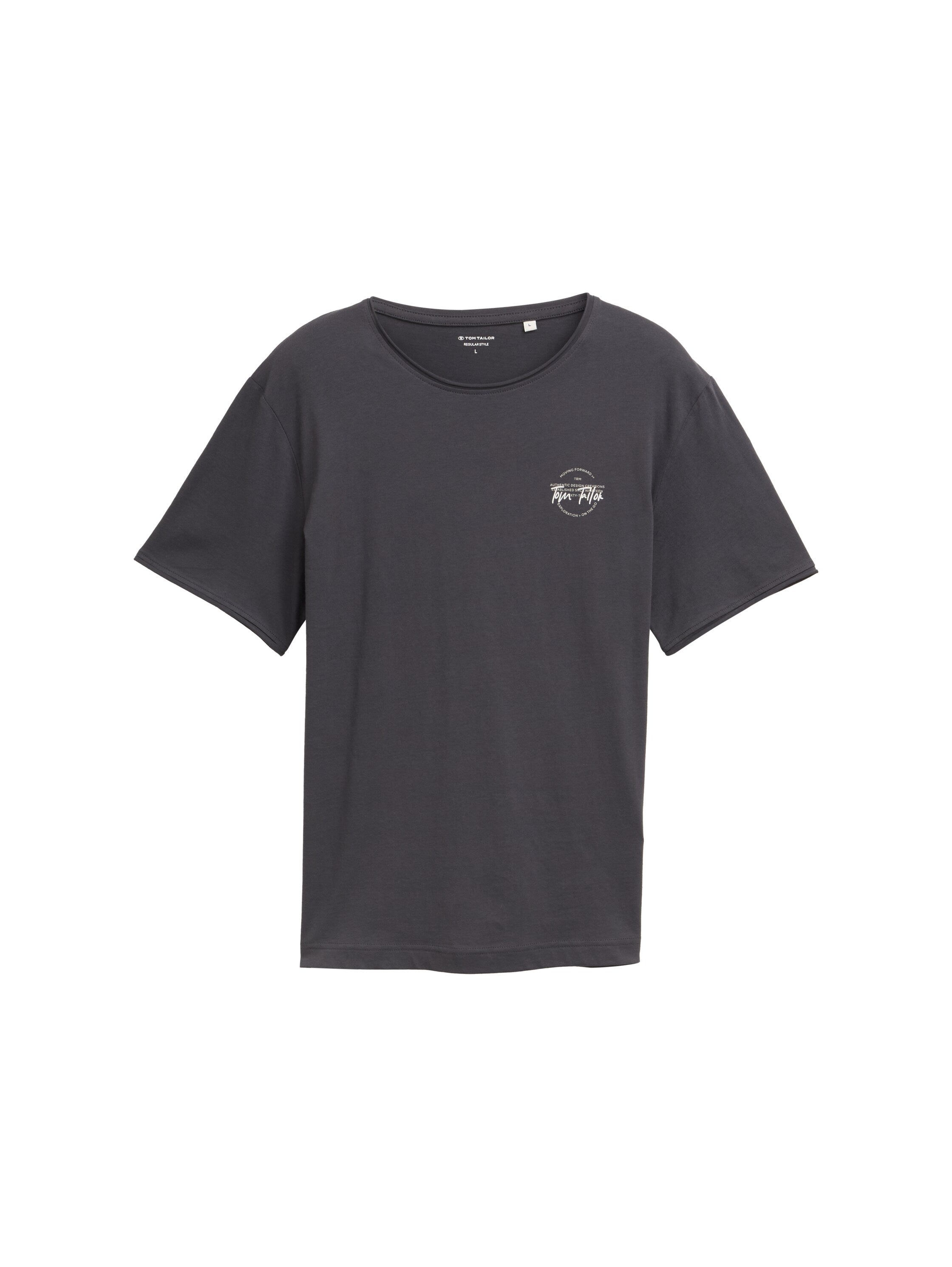 Tom Tailor Denim Basic T-Shirt Herren mit Logo-Print und gerollten Saumkanten