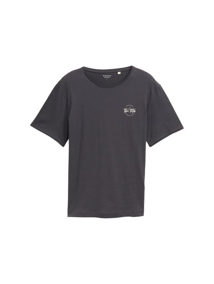 Tom Tailor Denim Basic T-Shirt Herren mit Logo-Print und gerollten Saumkanten