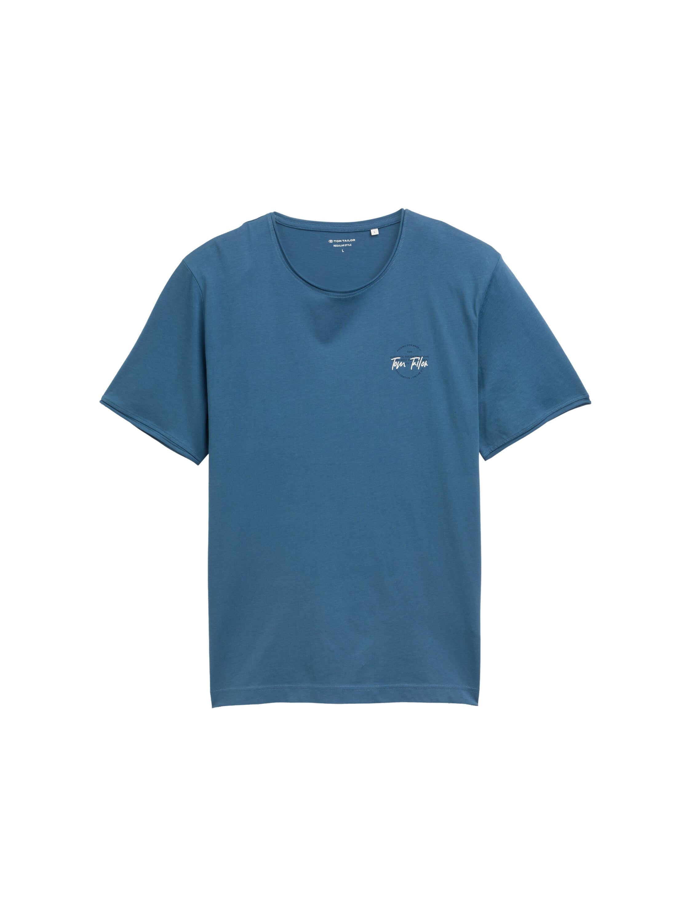 Tom Tailor Denim Basic T-Shirt Herren mit Logo-Print und gerollten Saumkanten