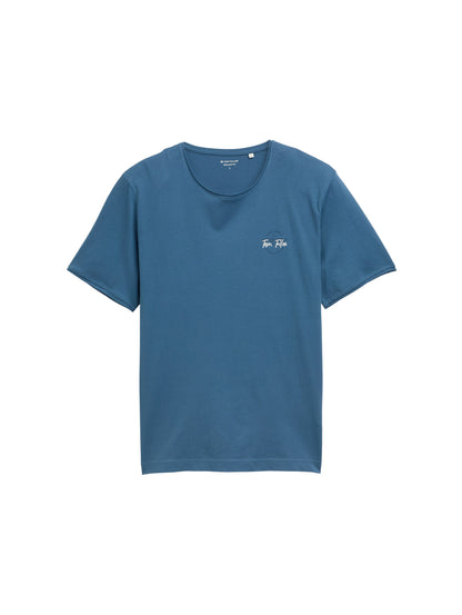 Tom Tailor Denim Basic T-Shirt Herren mit Logo-Print und gerollten Saumkanten