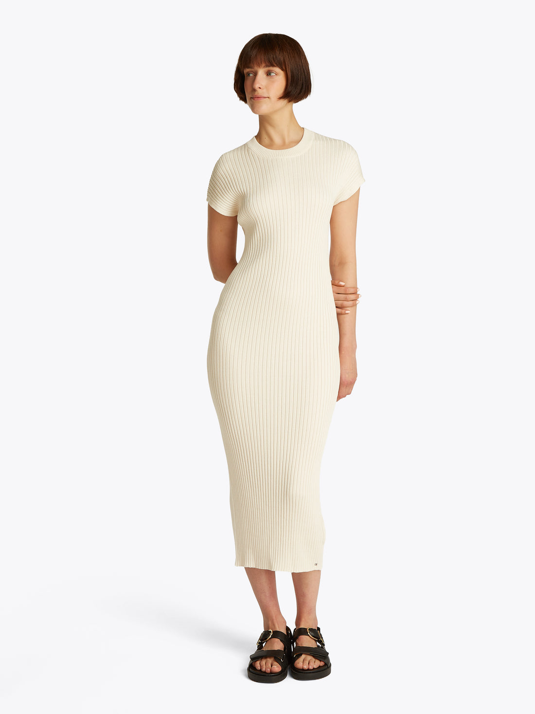 Theur Rib Blend Cap Sleeve Dress Damen Beige