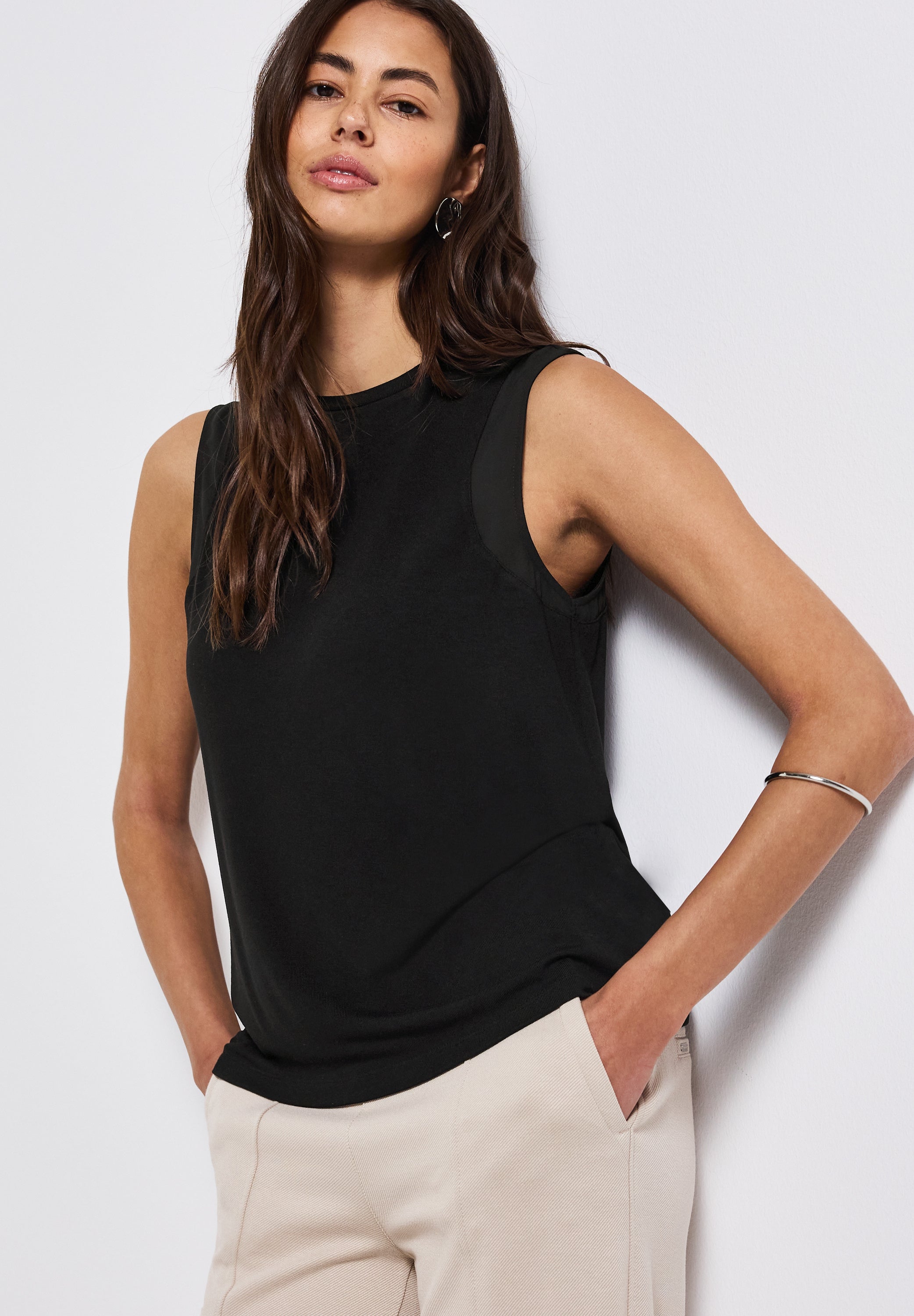 Street One Jerseytop Damen mit zarten Chiffon-Details
