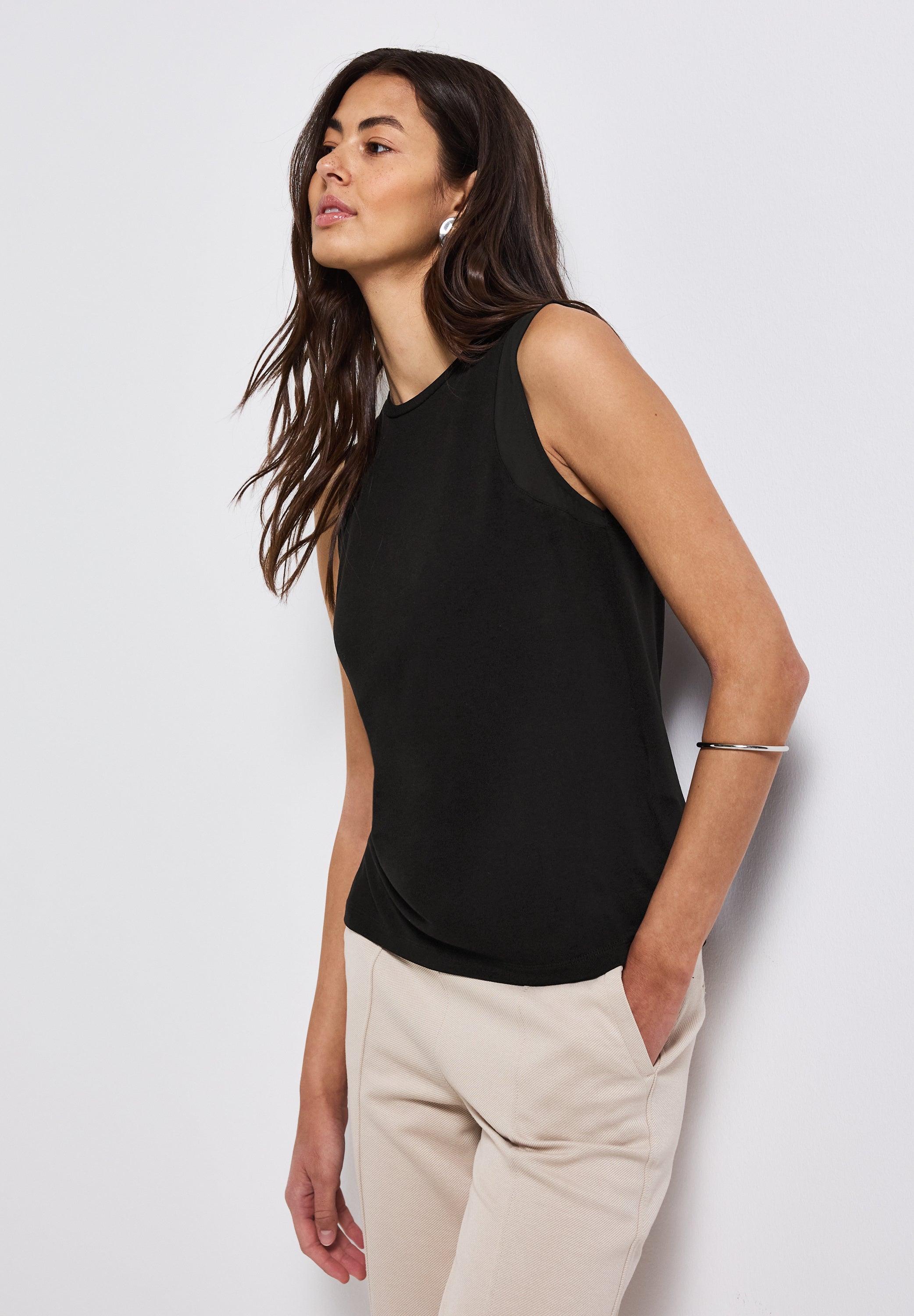 Street One Jerseytop Damen mit zarten Chiffon-Details