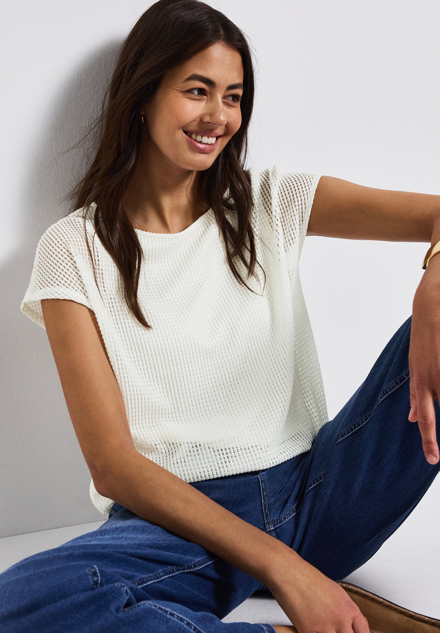 Street One Sommer Mesh-Shirt Damen Leicht Transparent Rundhalsausschnitt