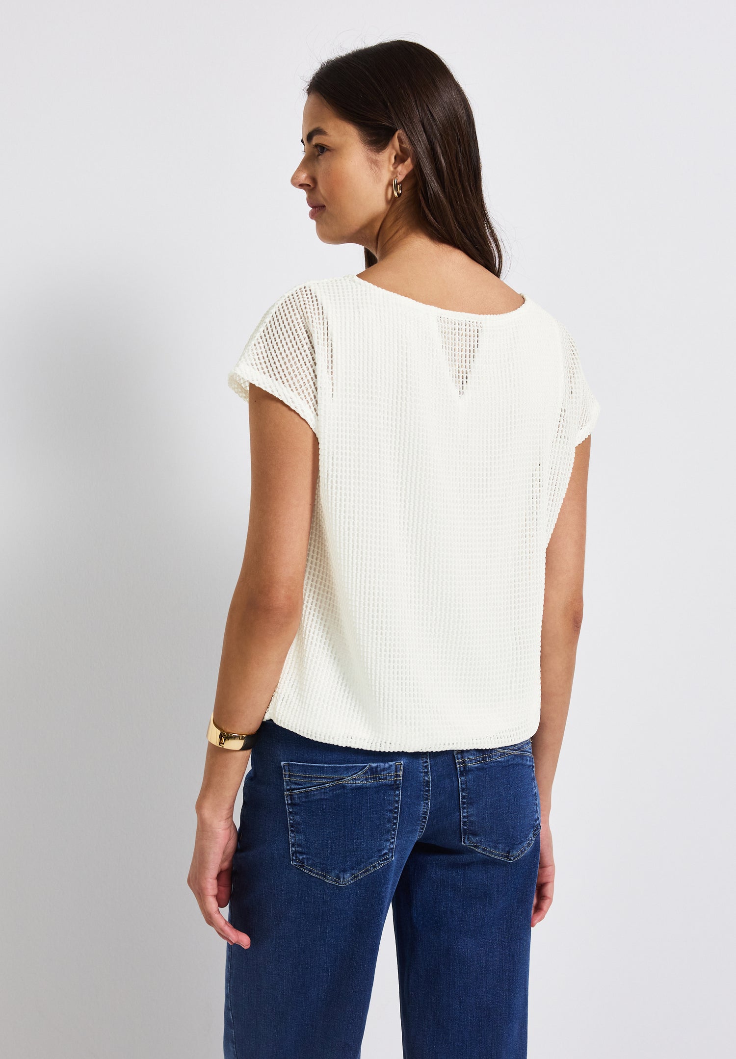 Street One Sommer Mesh-Shirt Damen Leicht Transparent Rundhalsausschnitt