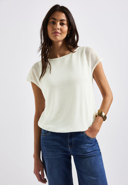 Street One Sommer Mesh-Shirt Damen Leicht Transparent Rundhalsausschnitt