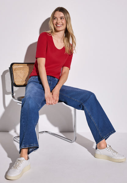 Street One Damen T-Shirt Palmira Basic Style Halbarm V-Ausschnitt