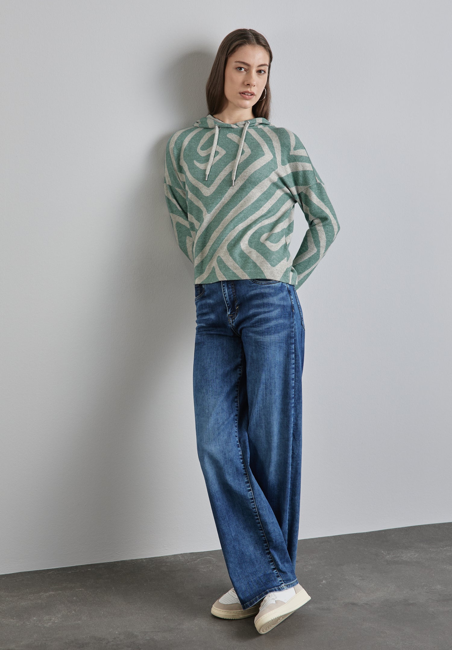 Street One Hoodie-Shirt Damen Geometrisches Muster Kapuze Elastische Bündchen