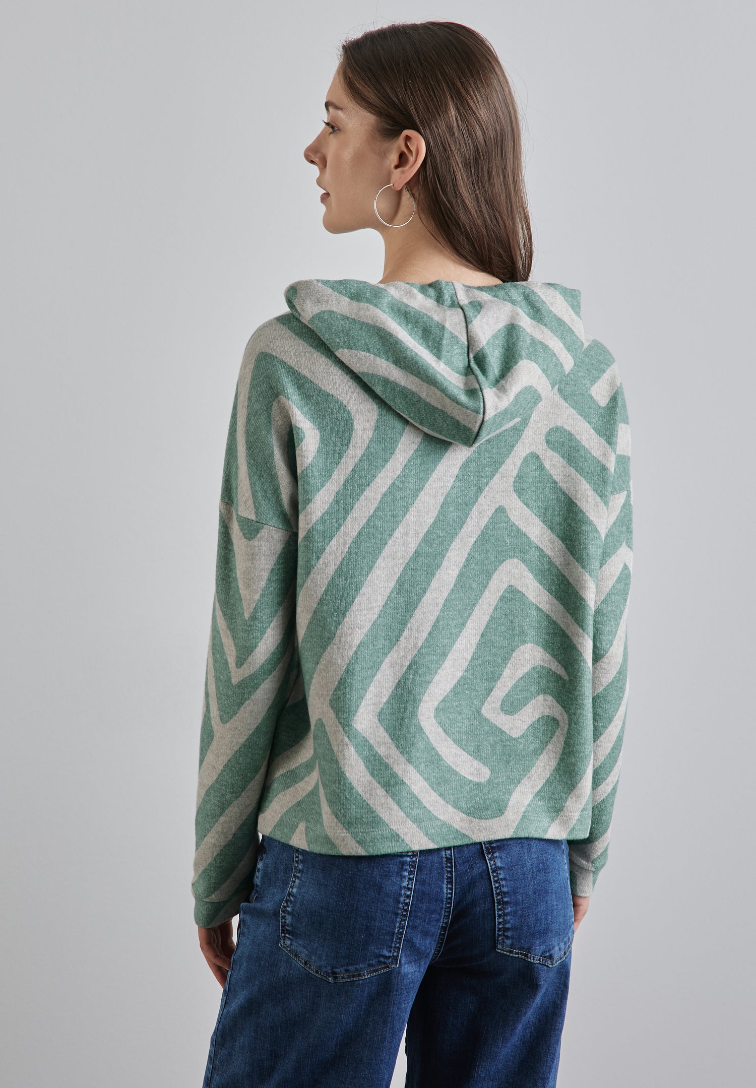 Street One Hoodie-Shirt Damen Geometrisches Muster Kapuze Elastische Bündchen