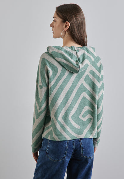 Street One Hoodie-Shirt Damen Geometrisches Muster Kapuze Elastische Bündchen