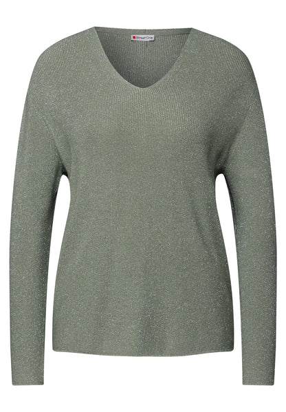 Street One Strickpullover Damen mit glitzernden Details und V-Ausschnitt