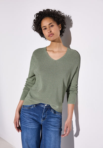 Street One Strickpullover Damen mit glitzernden Details und V-Ausschnitt