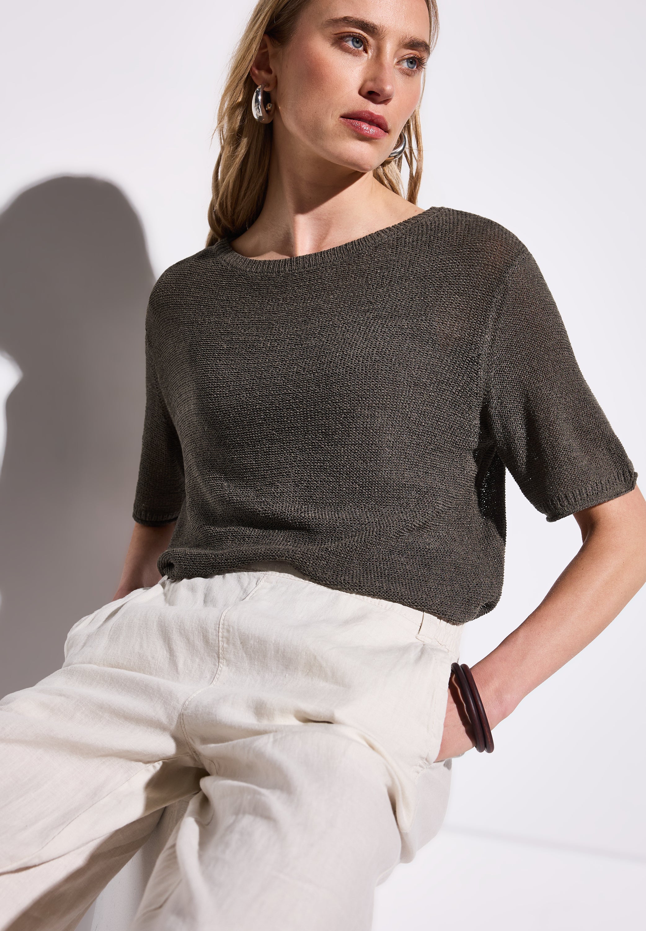 Street One Strickpullover Damen Kurzarm U-Boot-Ausschnitt