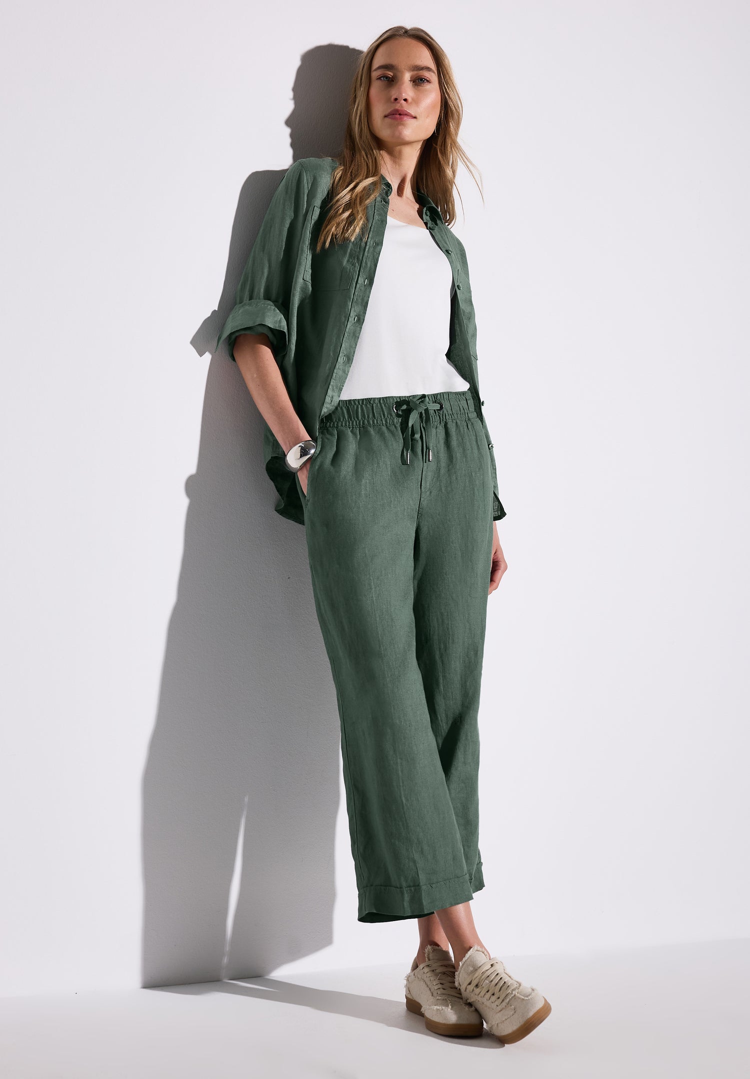 Street One Leinen-Culotte Damen Sommerhose Wide Leg Mid Waist