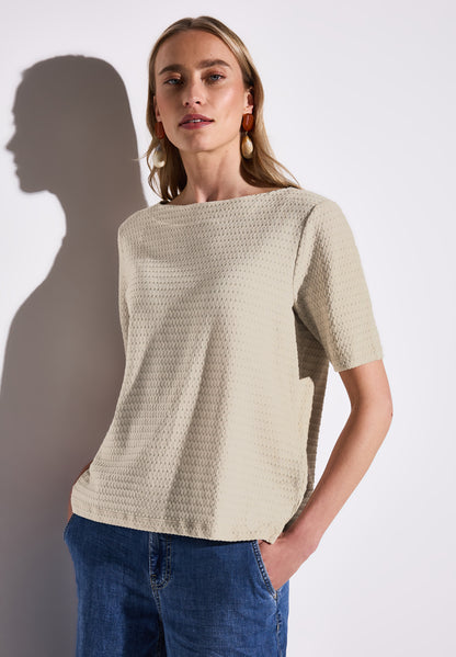 Street One Damen T-Shirt mit feinem Strukturmuster und U-Boot-Ausschnitt