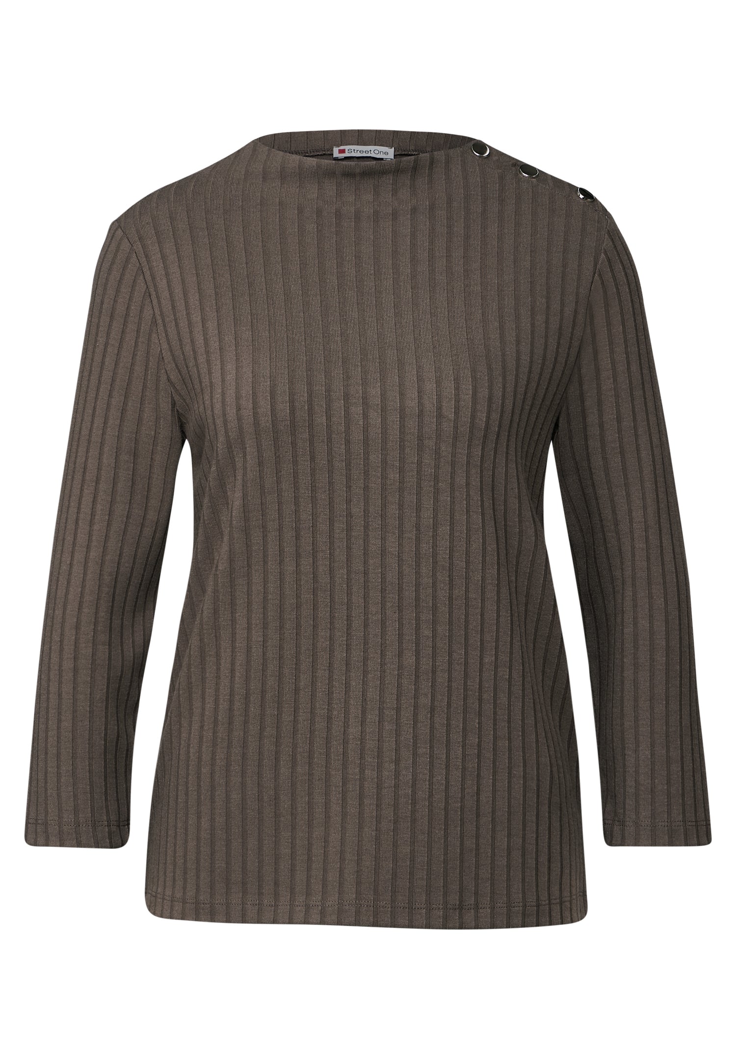 Street One Damen Shirt Turtleneck mit Knopfdetail und 3/4-Arm Rippstruktur